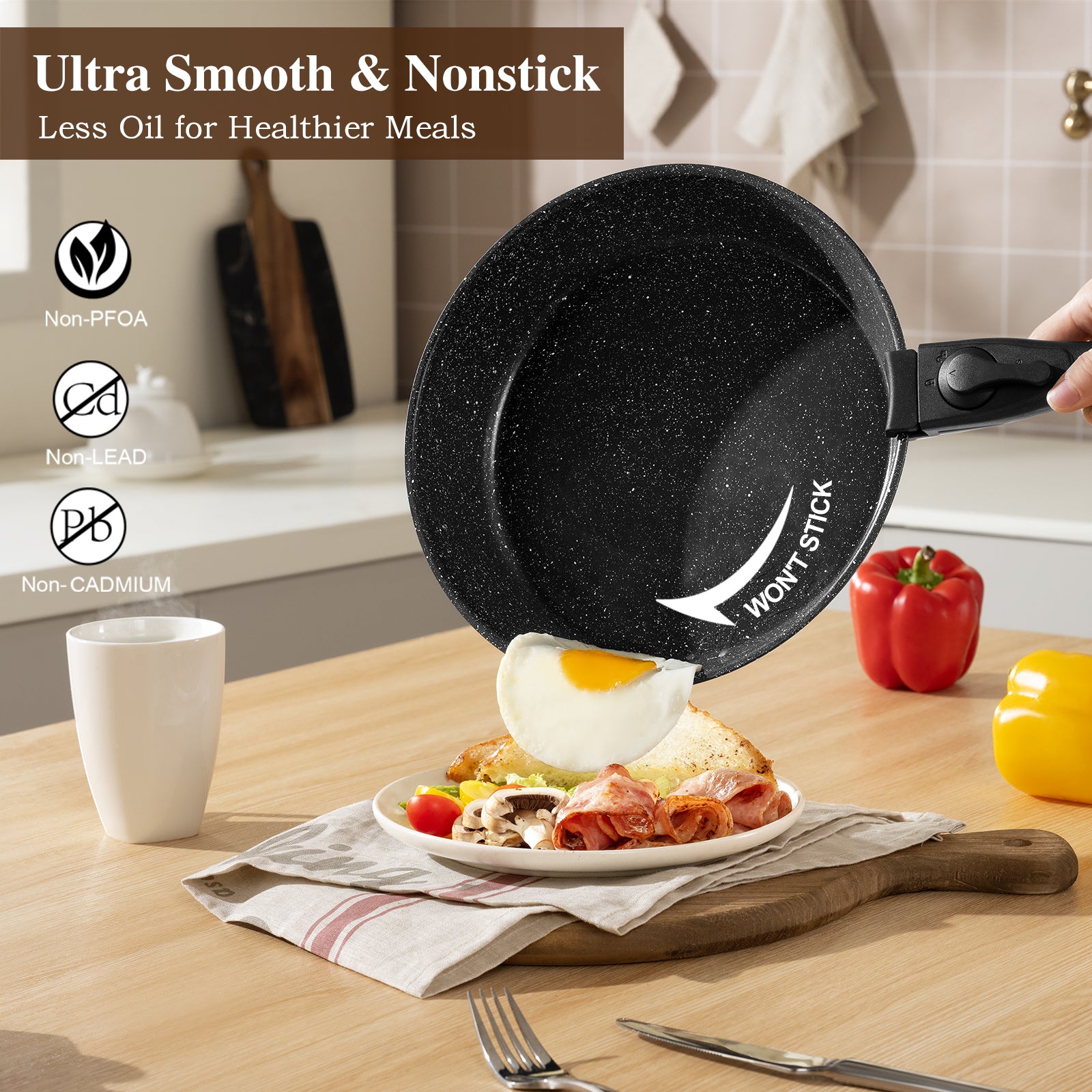 USELUCK 20 Pcs pots and pans set non stick, Oven Safe, Stackable pots and pans with removable handles, Healthy RV Set with Detachable Handle, Black - USELUCK-Cookware: Healthy Non-Stick Pots and Pans
