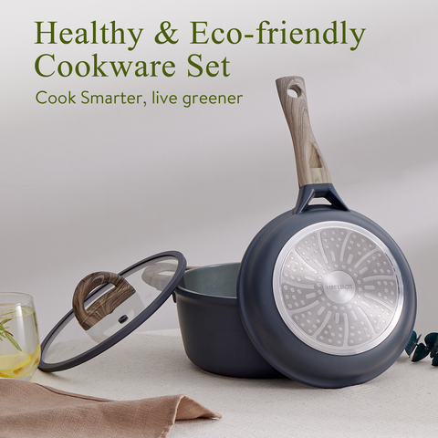 22Pcs Pots and Pans Set Non Stick Non-Toxic Ceramic Cookware Sets Nonstick Kitchen Pot and Pan Set With Lid Gray Granite Induction Compatible with Glass Lids 10" Griddles Frying Pan PFOA/PFOS-Free