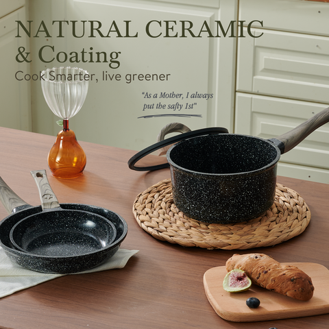 Ceramic Cookware Set 22 Piece Nonstick Pots and Pans Set Non Stick Kitchen Cooking Sets 8"Frying Pans with Lid,Black Granite Non-Toxic Induction Kitchen Cookware w/Glass Lids PFOS/PFOA-Free