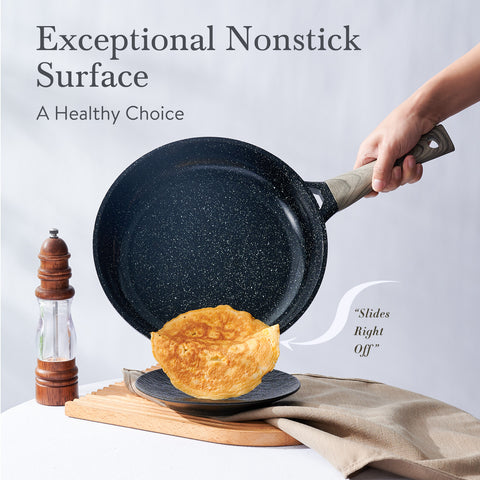 Ceramic Cookware Set 22 Piece Nonstick Pots and Pans Set Non Stick Kitchen Cooking Sets 8"Frying Pans with Lid,Black Granite Non-Toxic Induction Kitchen Cookware w/Glass Lids PFOS/PFOA-Free