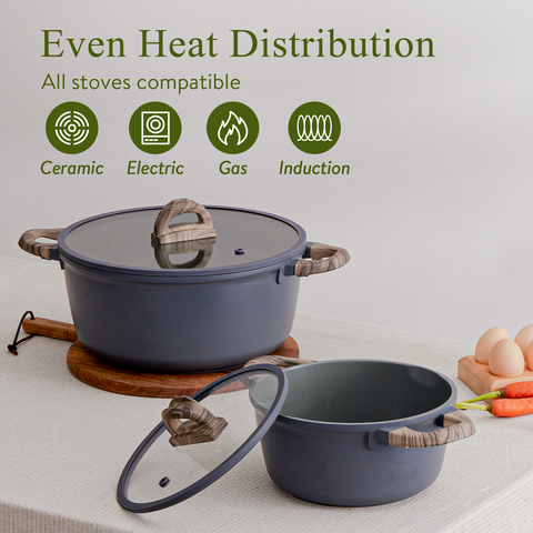 22Pcs Pots and Pans Set Non Stick Non-Toxic Ceramic Cookware Sets Nonstick Kitchen Pot and Pan Set With Lid Gray Granite Induction Compatible with Glass Lids 10" Griddles Frying Pan PFOA/PFOS-Free