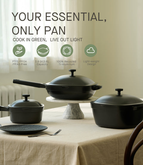 Titanium Ceramic Nonstick Frying Pan|PFAS & PFOA Free|With Wooden Spatula & Loofah Scrubber|Eco-Friendly Cookware Set