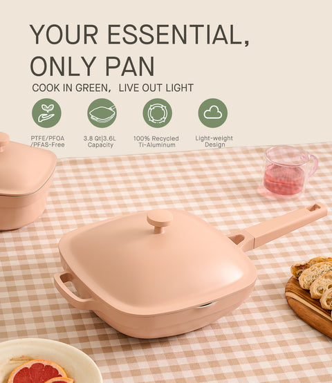 Titanium Ceramic Nonstick Frying Pan|PFAS & PFOA Free|With Wooden Spatula & Loofah Scrubber|Eco-Friendly Cookware Set