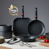 USELUCK 20 Pcs pots and pans set non stick, Oven Safe, Stackable pots and pans with removable handles, Healthy RV Set with Detachable Handle, Black - USELUCK - Cookware: Healthy Non - Stick Pots and Pans