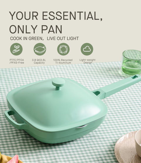 Titanium Ceramic Nonstick Frying Pan|PFAS & PFOA Free|With Wooden Spatula & Loofah Scrubber|Eco-Friendly Cookware Set
