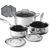 USELUCK Hybrid Nonstick 6 - Piece Pot Set with 2 Silicone Trivets, 1.5 QT Sauce Pan, 2 and 5.2 QT Stock Pot with Glass Lids, Stay - Cool Handles, Dishwasher - Friendly,Compatible All Cooktops - USELUCK - Cookware: Healthy Non - Stick Pots and Pans