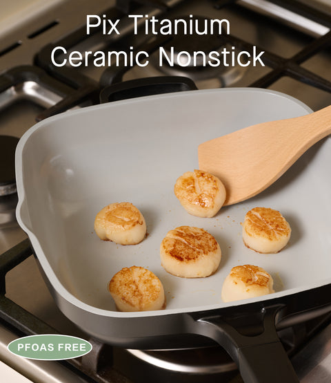 Titanium Ceramic Nonstick Frying Pan|PFAS & PFOA Free|With Wooden Spatula & Loofah Scrubber|Eco-Friendly Cookware Set