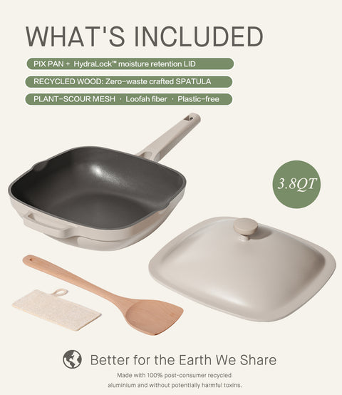 Titanium Ceramic Nonstick Frying Pan|PFAS & PFOA Free|With Wooden Spatula & Loofah Scrubber|Eco-Friendly Cookware Set