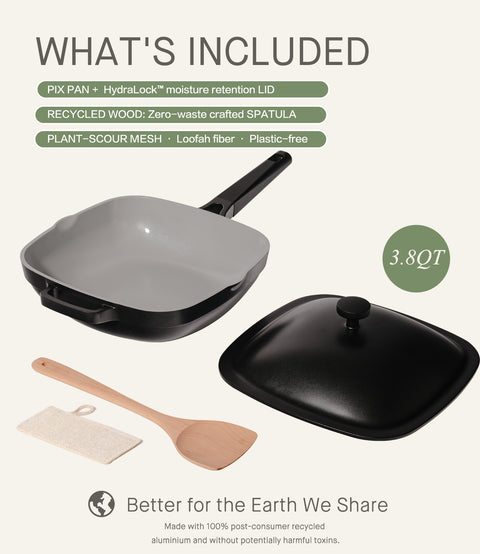 Titanium Ceramic Nonstick Frying Pan|PFAS & PFOA Free|With Wooden Spatula & Loofah Scrubber|Eco-Friendly Cookware Set
