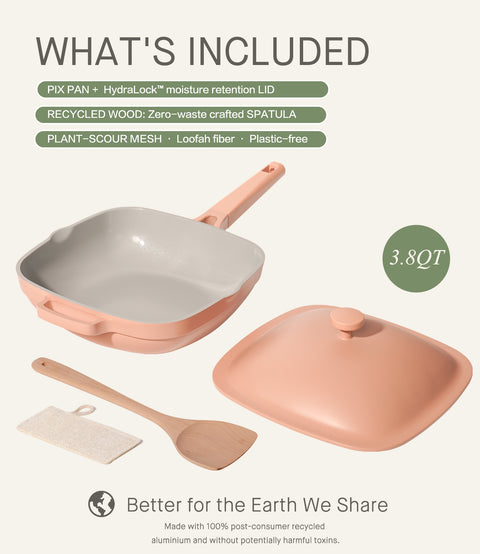 Titanium Ceramic Nonstick Frying Pan|PFAS & PFOA Free|With Wooden Spatula & Loofah Scrubber|Eco-Friendly Cookware Set