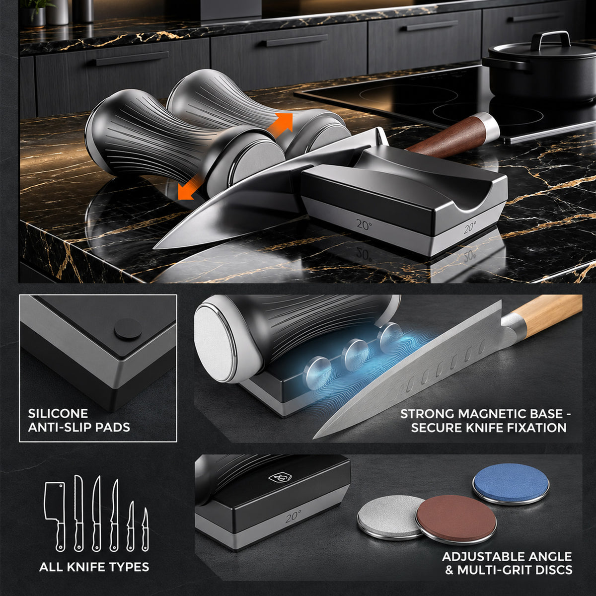Premium Magnetic Manual Knife Sharpener - USELUCK-Cookware