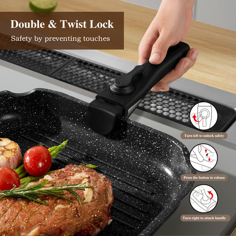 USELUCK 20 Pcs pots and pans set non stick, Oven Safe, Stackable pots and pans with removable handles, Healthy RV Set with Detachable Handle, Black - USELUCK-Cookware: Healthy Non-Stick Pots and Pans