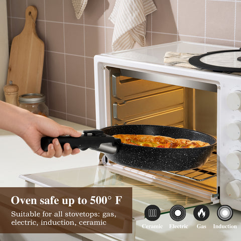 USELUCK 20 Pcs pots and pans set non stick, Oven Safe, Stackable pots and pans with removable handles, Healthy RV Set with Detachable Handle, Black - USELUCK-Cookware: Healthy Non-Stick Pots and Pans