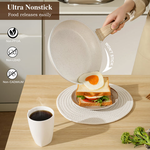 USELUCK 14 Pcs pots and pans set non stick, White Granite Induction Kitchen Cookware Set, Stay-Cool Handles, Silicone Utensils and Pot Protectors - USELUCK-Cookware: Healthy Non-Stick Pots and Pans