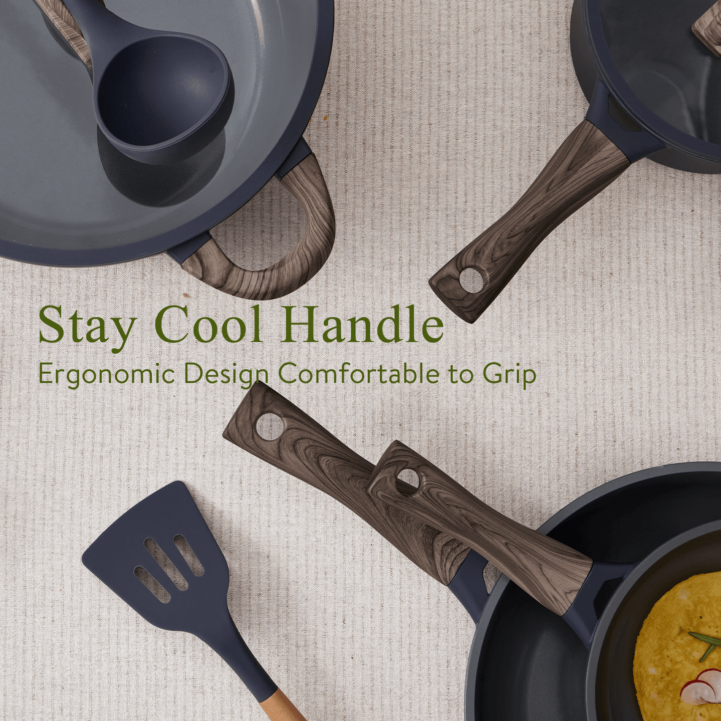 22Pcs Pots and Pans Set Non Stick Non - Toxic Ceramic Cookware Sets Nonstick Kitchen Pot and Pan Set With Lid Gray Granite Induction Compatible with Glass Lids 10" Griddles Frying Pan PFOA/PFOS - Free - USELUCK - Cookware: Healthy Non - Stick Pots and Pans