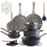 22Pcs Pots and Pans Set Non Stick Non - Toxic Ceramic Cookware Sets Nonstick Kitchen Pot and Pan Set With Lid Gray Granite Induction Compatible with Glass Lids 10" Griddles Frying Pan PFOA/PFOS - Free - USELUCK - Cookware: Healthy Non - Stick Pots and Pans
