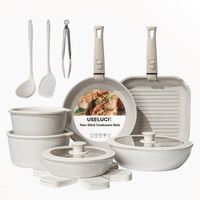 USELUCK 20 Pcs pots and pans set non stick, Oven Safe, Stackable pots and pans with removable handles, Healthy RV Set with Detachable Handle, Cream White - USELUCK - Cookware: Healthy Non - Stick Pots and Pans
