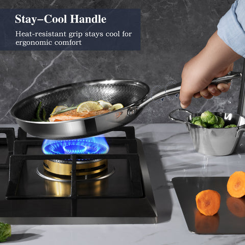 USELUCK 7Pcs Hybrid non stick frying pans, 8", 10" and 12" Frying Pans with Lid, Dishwasher and Oven Safe, Stay-Cool Handles, Silver Kitchen Cookware set - USELUCK-Cookware: Healthy Non-Stick Pots and Pans