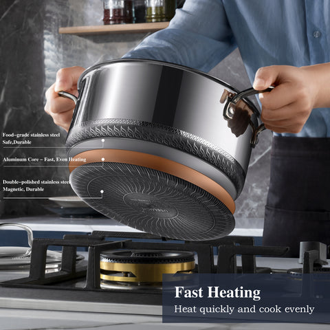 USELUCK 9Pcs Hybrid non stick Pots Set, 1.5, 2, and 5.2-Quart Pots with Lids,Dishwasher and Oven Safe, Stay-Cool Handles, Compatible with All Cooktops - USELUCK-Cookware: Healthy Non-Stick Pots and Pans