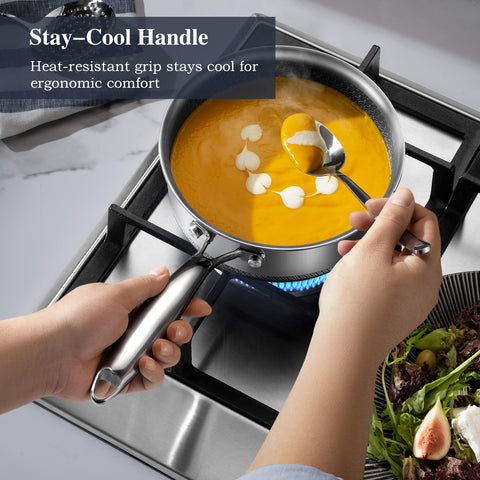 USELUCK 9Pcs Hybrid non stick Pots Set, 1.5, 2, and 5.2-Quart Pots with Lids,Dishwasher and Oven Safe, Stay-Cool Handles, Compatible with All Cooktops - USELUCK-Cookware: Healthy Non-Stick Pots and Pans