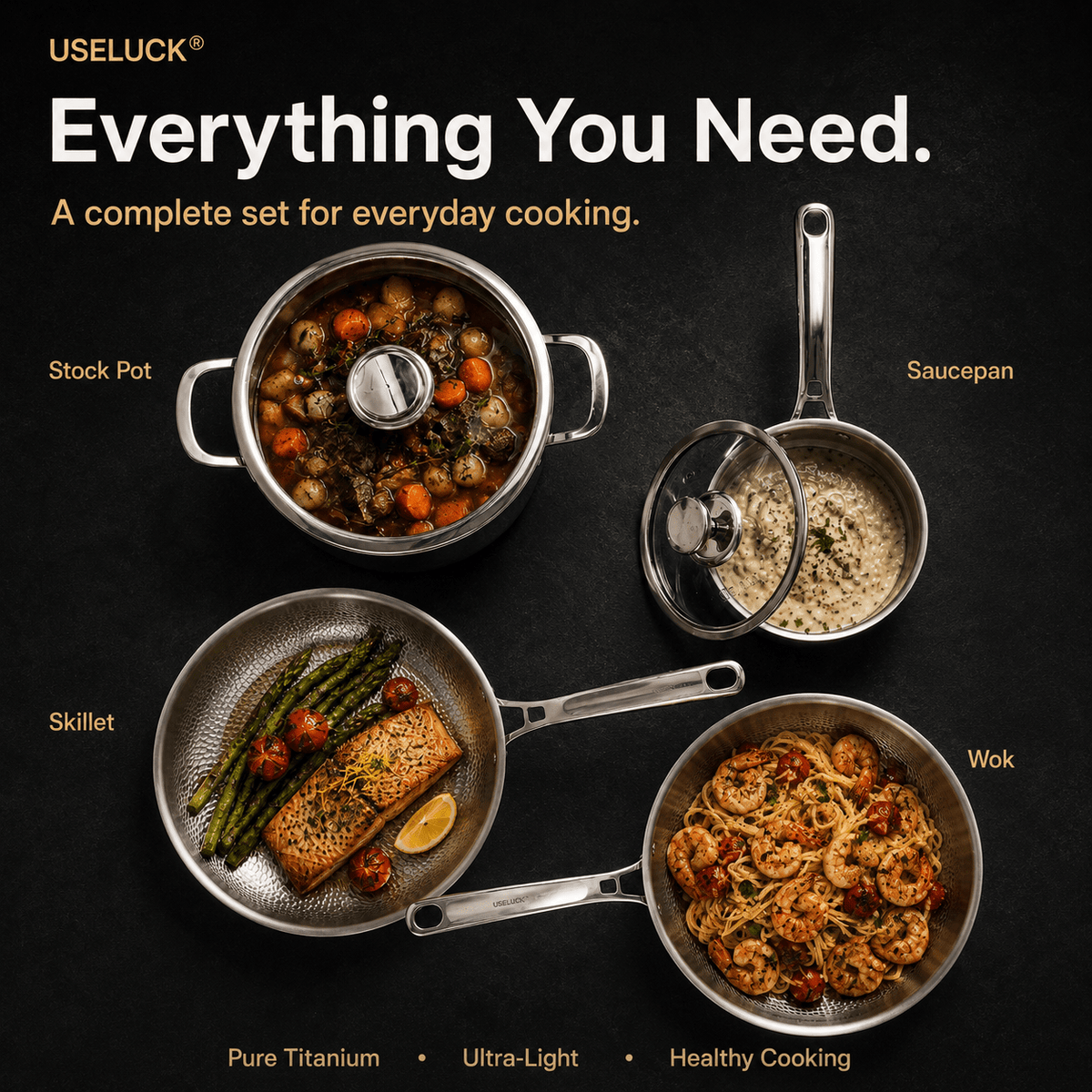 Essential 4-Pot Titanium Cookware Set - USELUCK-Cookware
