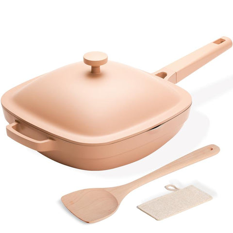 Titanium Ceramic Nonstick Frying Pan|PFAS & PFOA Free|With Wooden Spatula & Loofah Scrubber|Eco-Friendly Cookware Set