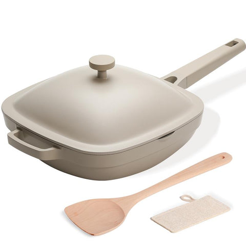 Titanium Ceramic Nonstick Frying Pan|PFAS & PFOA Free|With Wooden Spatula & Loofah Scrubber|Eco-Friendly Cookware Set