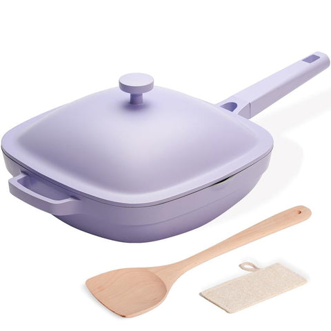 Titanium Ceramic Nonstick Frying Pan|PFAS & PFOA Free|With Wooden Spatula & Loofah Scrubber|Eco-Friendly Cookware Set