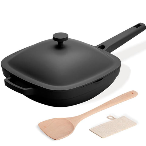 Titanium Ceramic Nonstick Frying Pan|PFAS & PFOA Free|With Wooden Spatula & Loofah Scrubber|Eco-Friendly Cookware Set