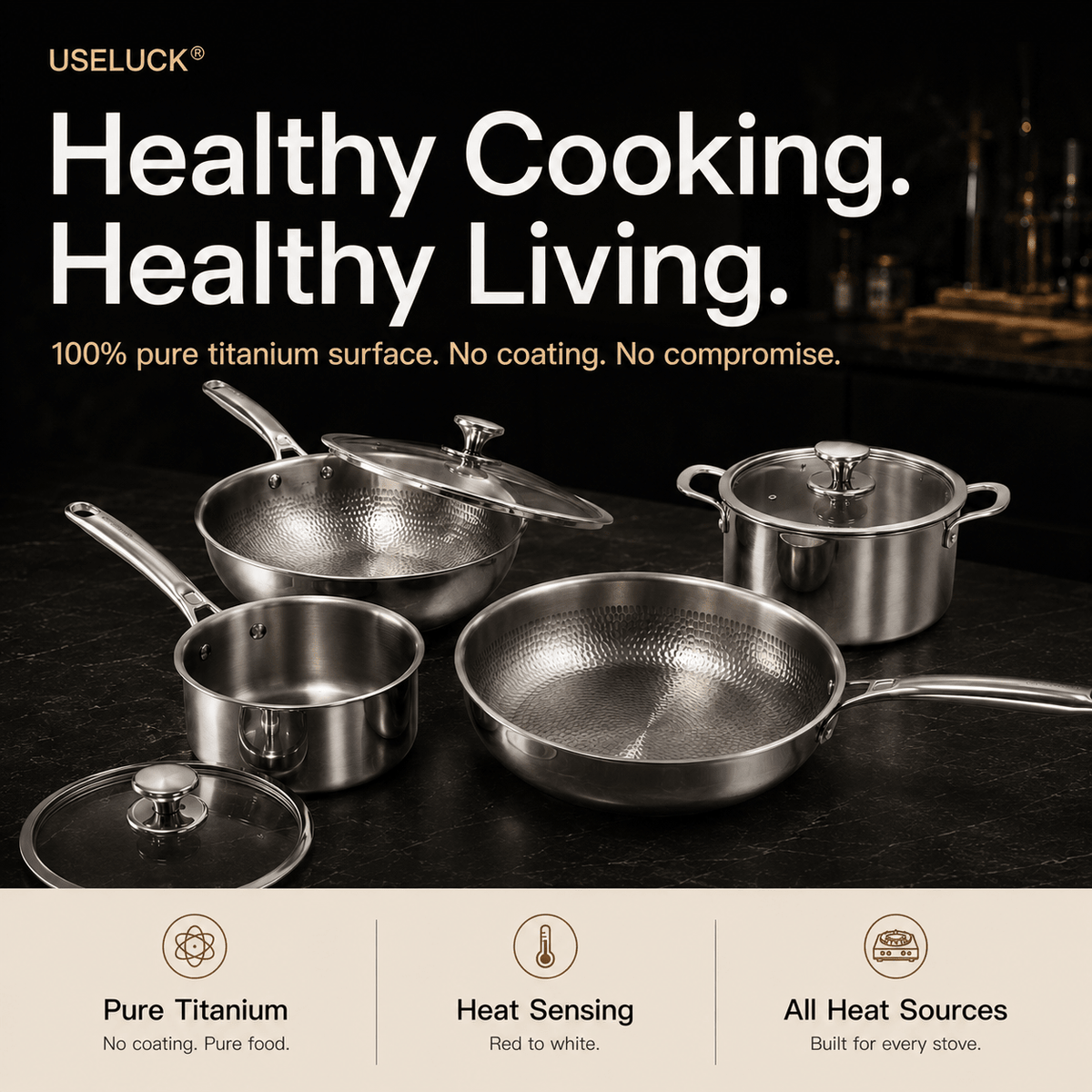 Essential 4-Pot Titanium Cookware Set - USELUCK-Cookware