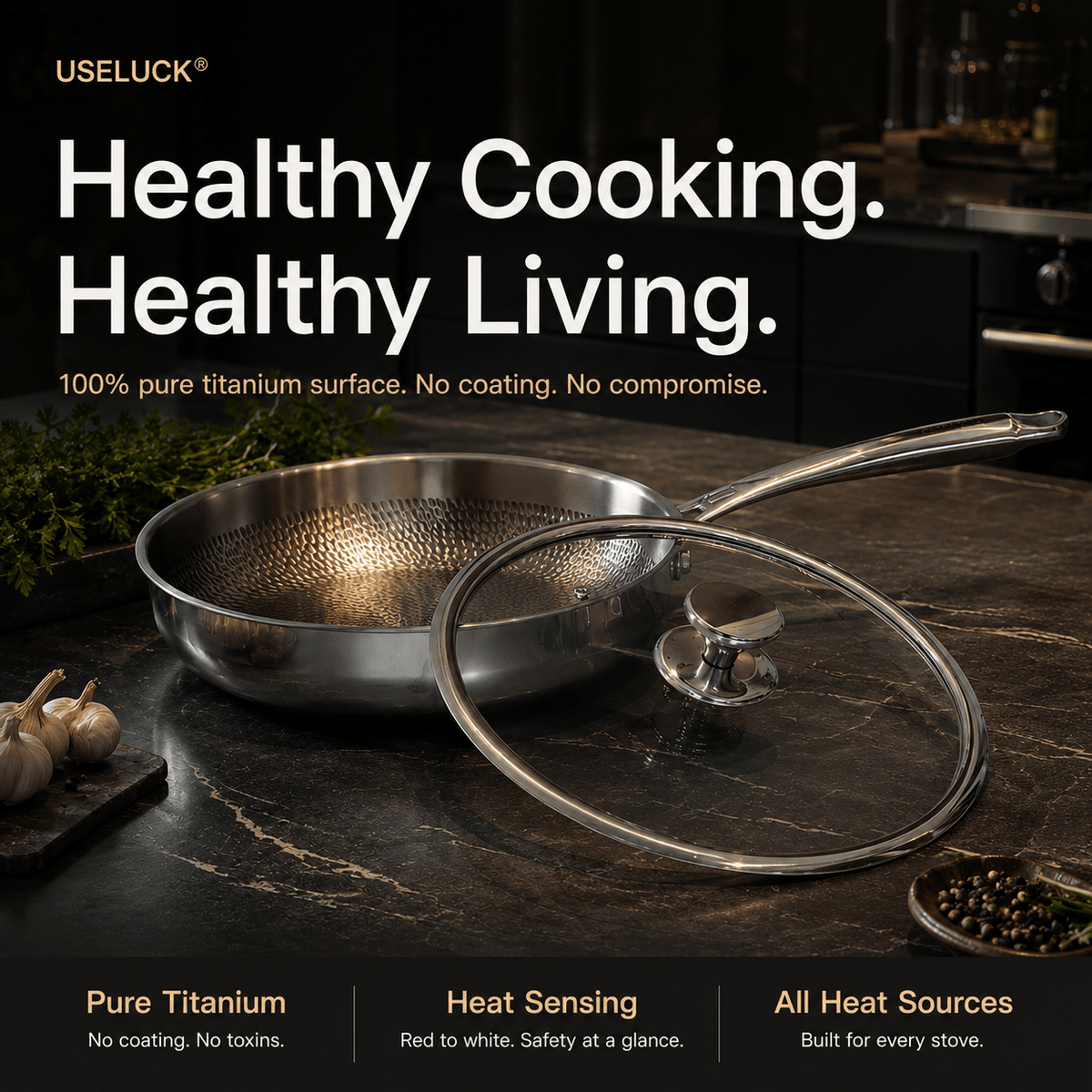 USELUCK 12" Titanium Fry Pan Set with Lid - USELUCK-Cookware