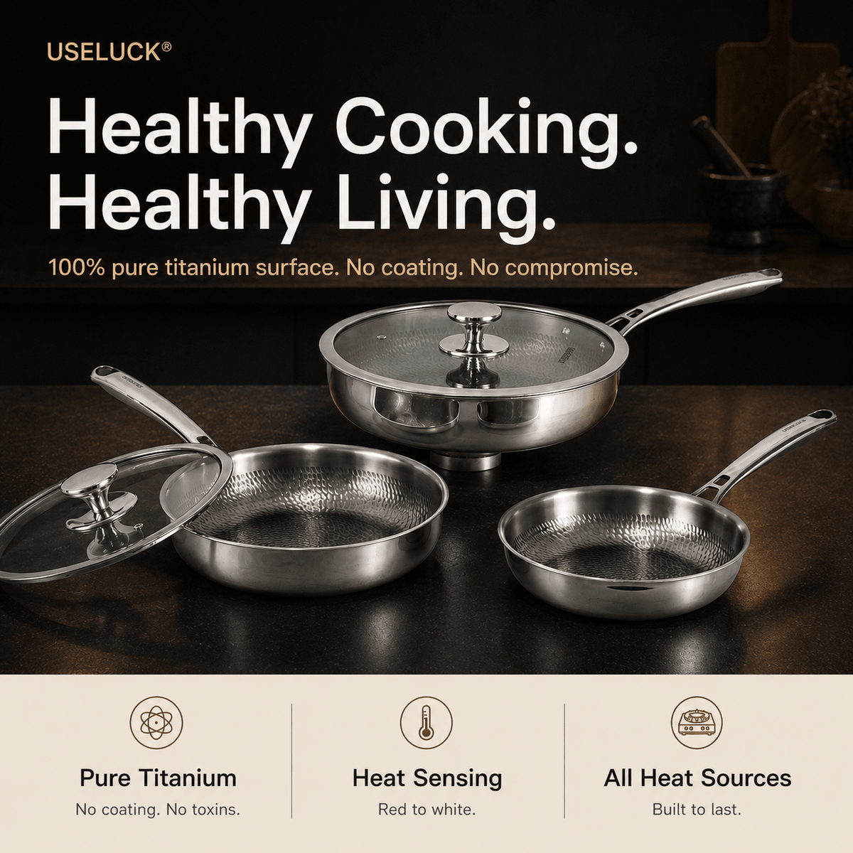 Everyday 3-Pan Titanium Set - USELUCK-Cookware