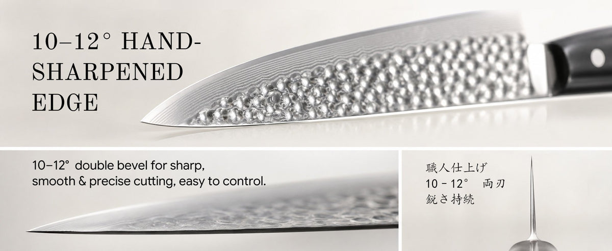 10-12 degree hand-sharpened double bevel edge