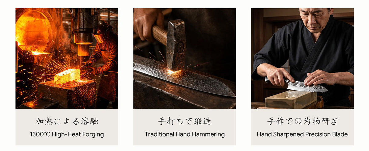 1300C high-heat forging, traditional hand hammering, hand-sharpened precision blade