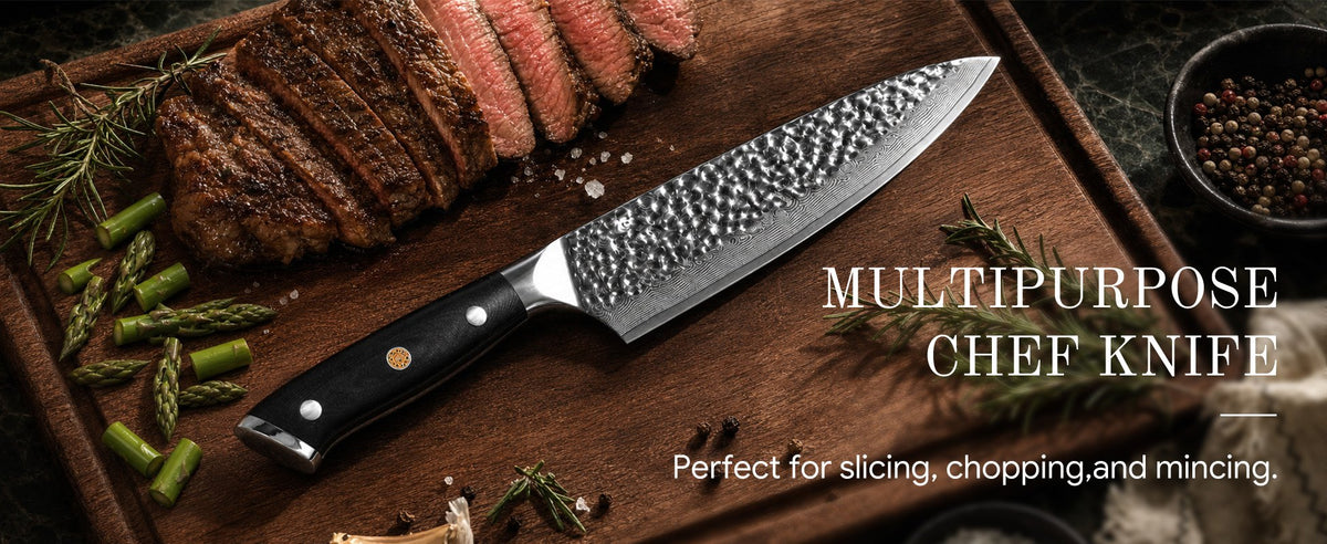 Multipurpose chef knife for slicing, chopping and mincing