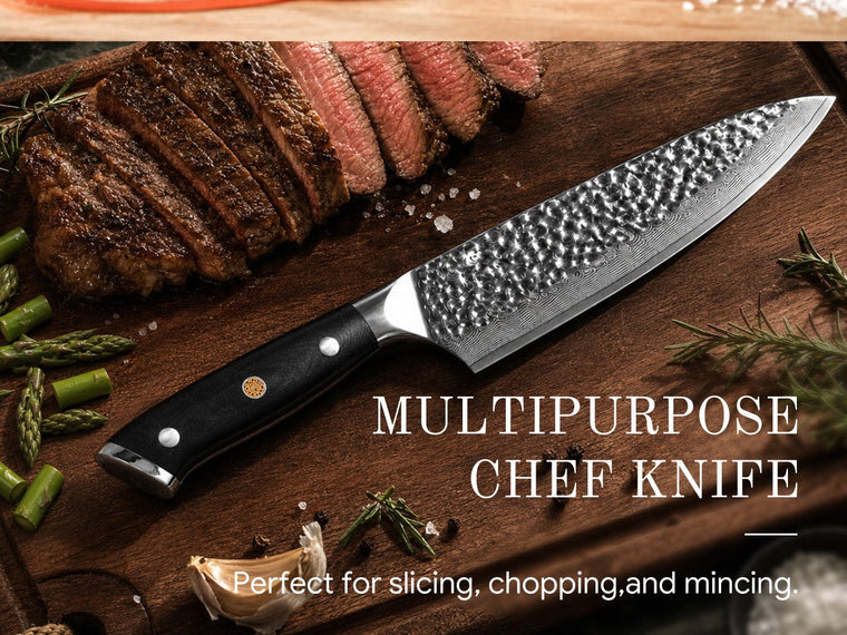 Multipurpose chef knife for slicing, chopping and mincing